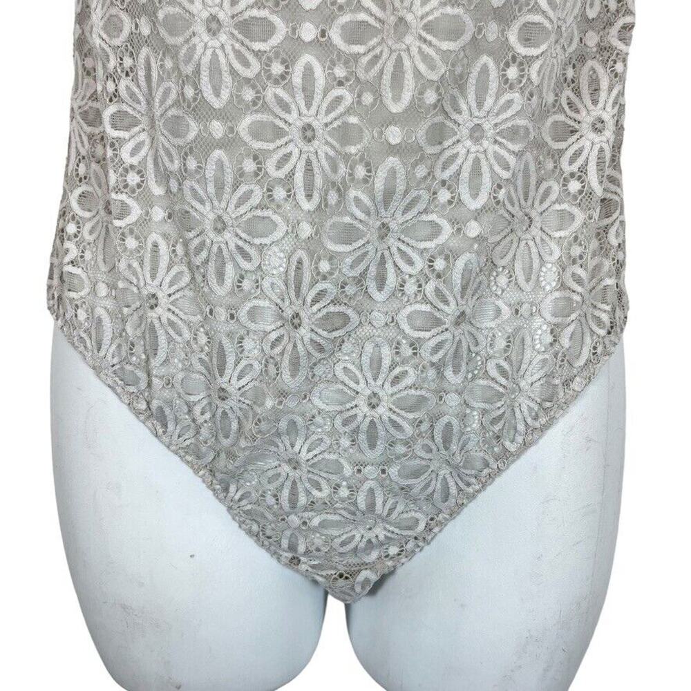 Victorias Secret Light Gray Lace Off The Shoulder Sheer Bodysuit Top Floral M - Picture 5 of 16